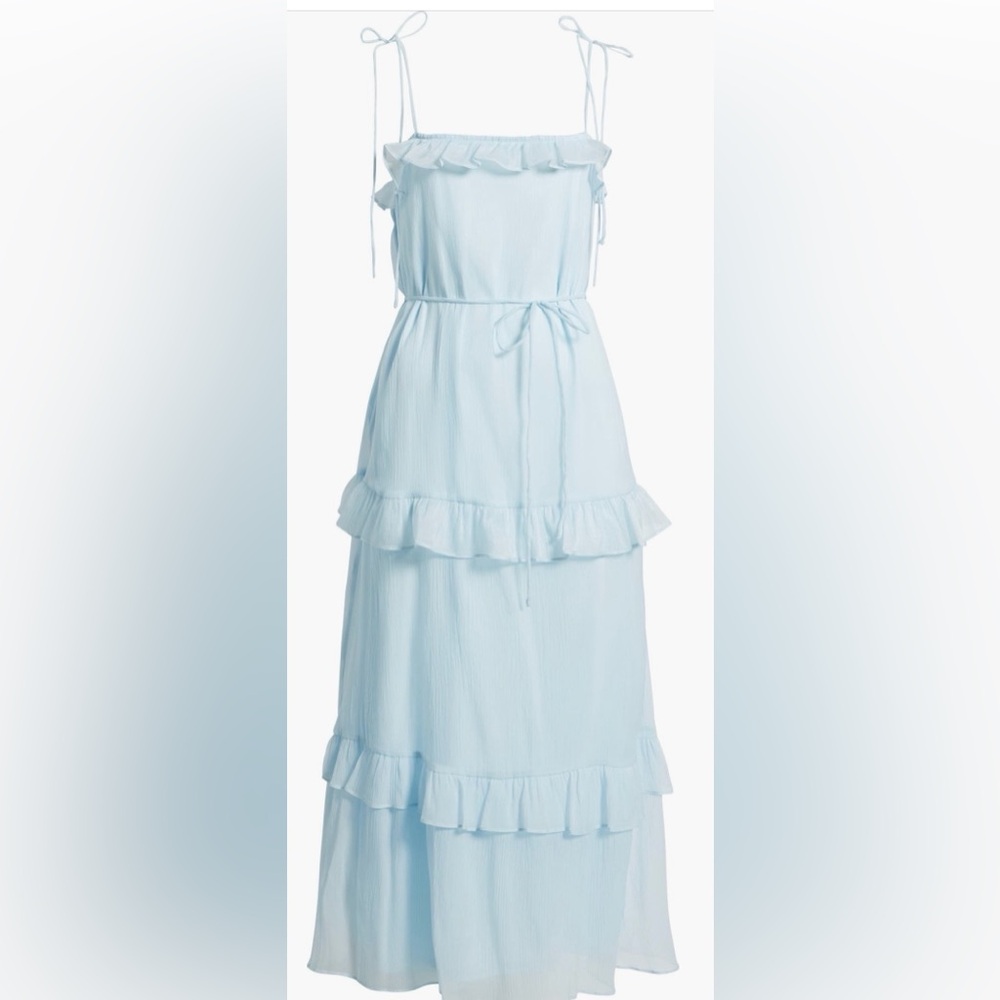 Julia Jordan Tie Strap Tiered Midi Dress - Large ~ Light Blue